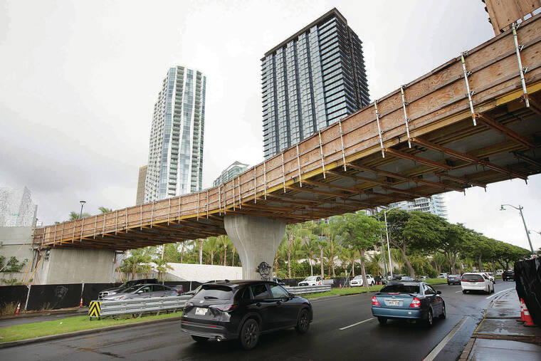 GEORGE F. LEE / NOV. 7
                                An unfinished pedestrian walkway and bridge spans Ala Moana Boulevard connecting Kewalo Basin Harbor and Victoria Ward Park to Auahi Street.