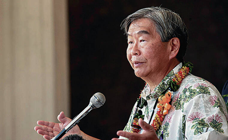 CINDY ELLEN RUSSELL / 2023
                                Ernie Lau, Honolulu Board of Water Supply manager and chief engineer, 
said recently discovered chemicals will be technically challenging and costly to remove. He is shown during the signing of a unified Red Hill remediation statement.