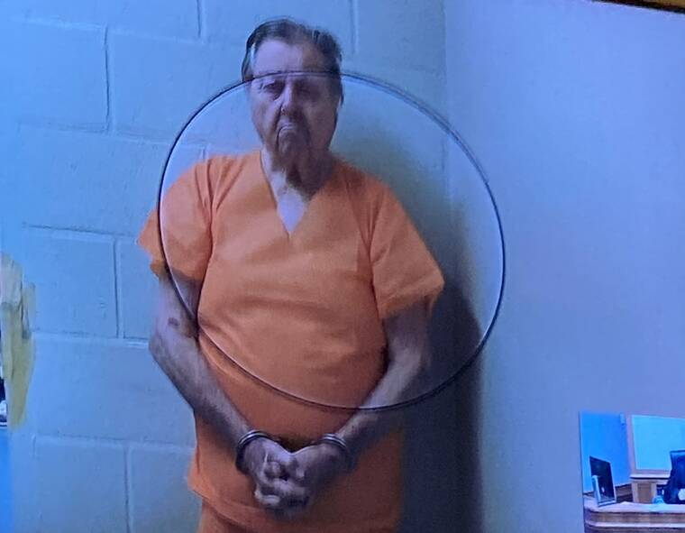 JOHN BURNETT/TRIBUNE-HERALD LOWELL
                                Pofahl appears in Hilo District Court Monday via video from the courthouse’s basement cellblock.