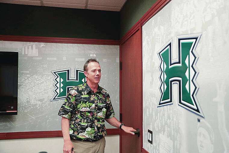 JAMM AQUINO / 2023
                                Hawaii Athletic Director Craig Angelos is photographed in the Athletic Department at the University of Hawaii at Manoa campus.